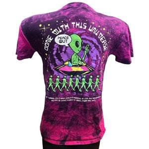 ALab TShirt Small Purple Pink TieDye Short Sleeve Graphic Print Street Alien